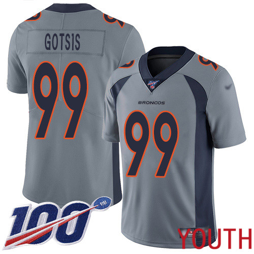 Youth Denver Broncos #99 Adam Gotsis Limited Silver Inverted Legend 100th Season Football NFL Jersey->youth nfl jersey->Youth Jersey